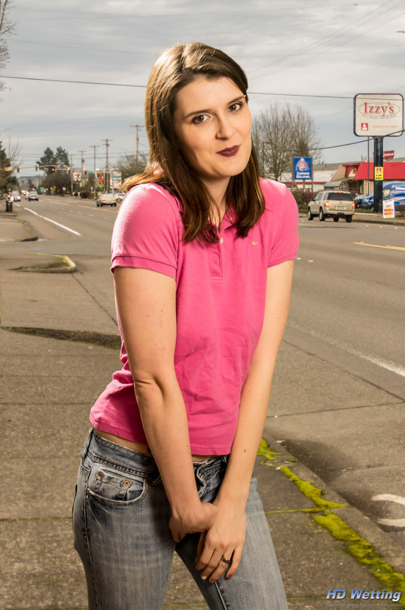 jeans-5545 Standing next to a busy street, Sosha holds her crotch, needing to pee