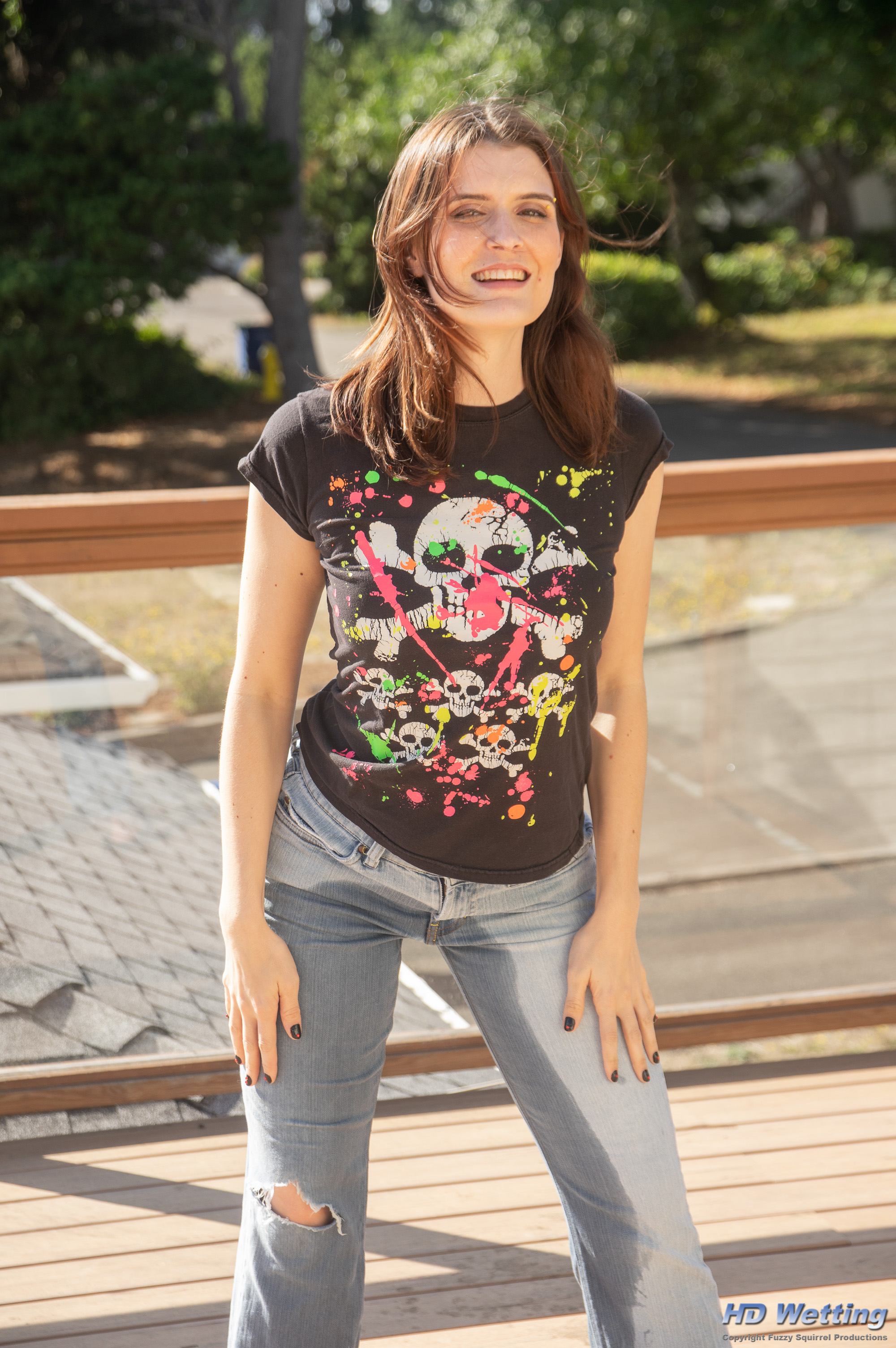 deck-0160 Posing in her wet, peed-in, jeans.