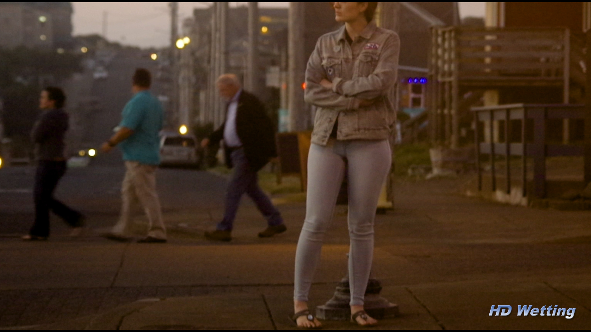 small-7 Continuing to pee in her pants as people walk by.