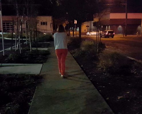 Trying not to have an accident in her pants