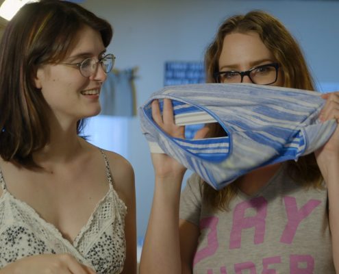 Sosha and Alisha inspect the panties that they both just peed in