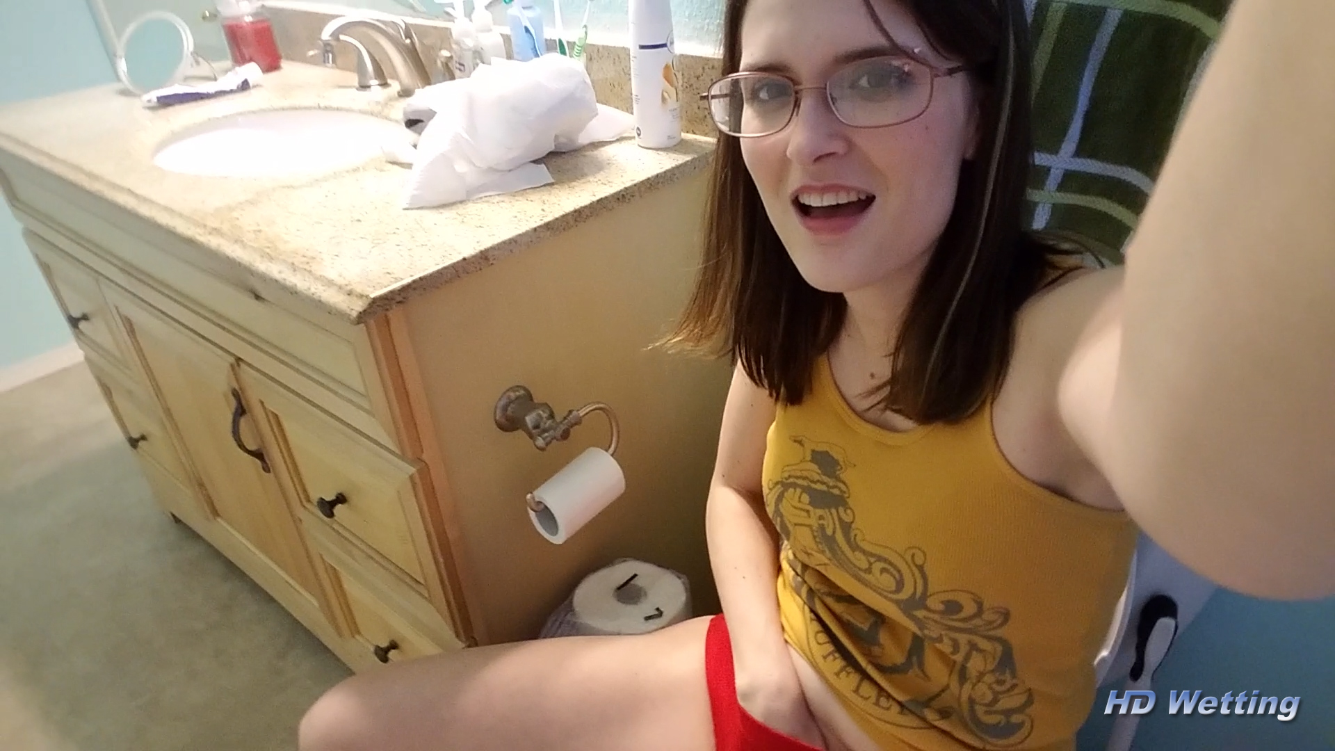 red-5 Starting to touch herself in her pissy-wet panties