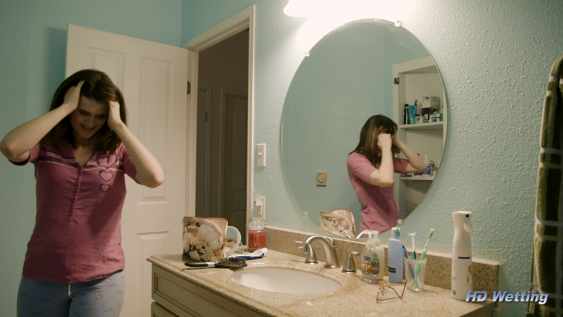 pajamas-1 Tired, Sosha walks into the bathroom.