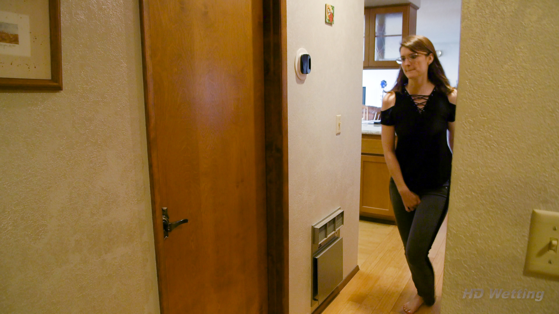 prank-1 Desperate to pee, Sosha runs to the bathroom while holding herself.