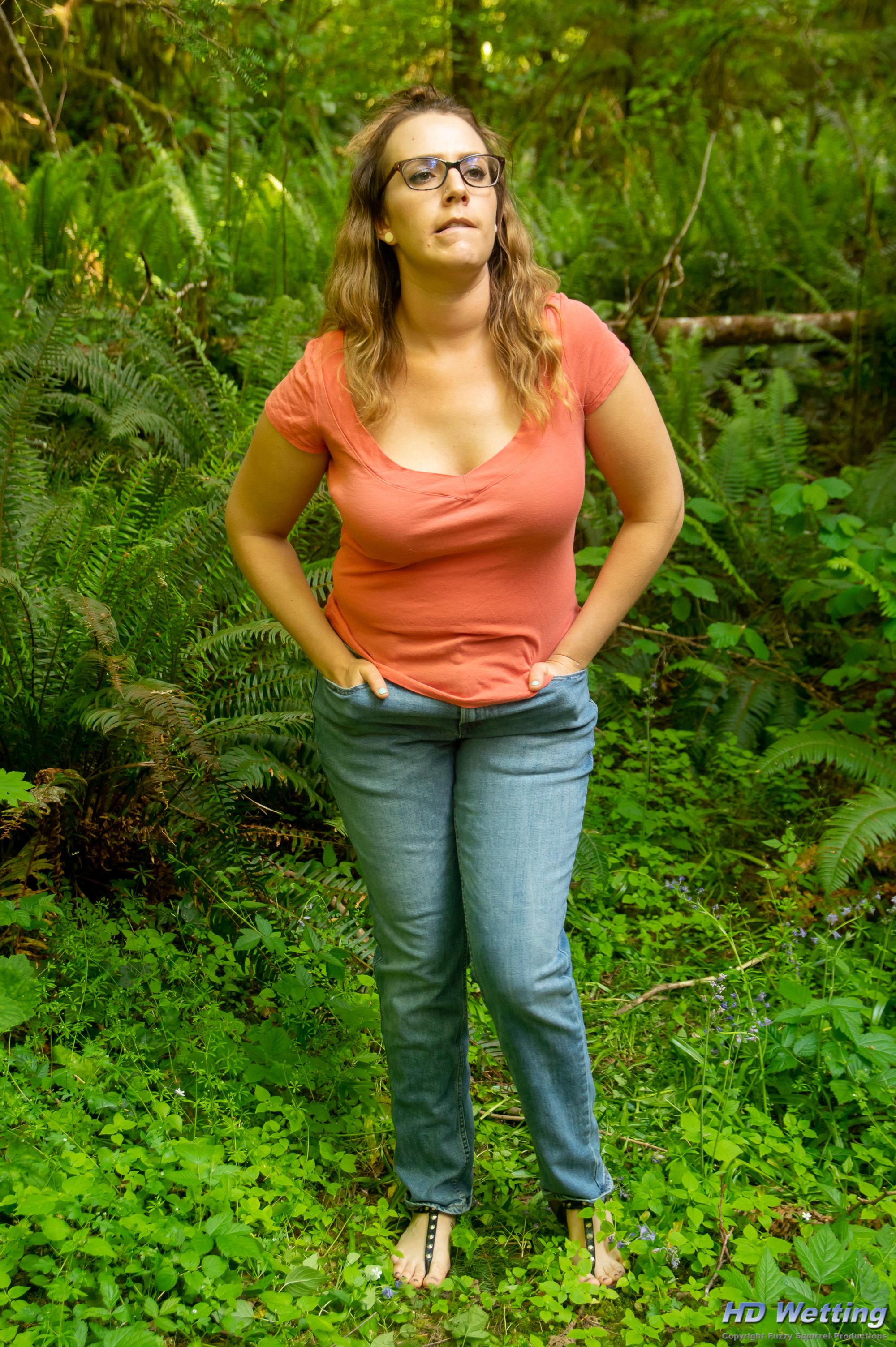 desperate-7735 Wearing jeans and a t-shirt, Alisha is clearly desperate to pee.