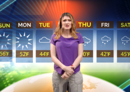 A weather reporter pees herself during the seven-day forecast.