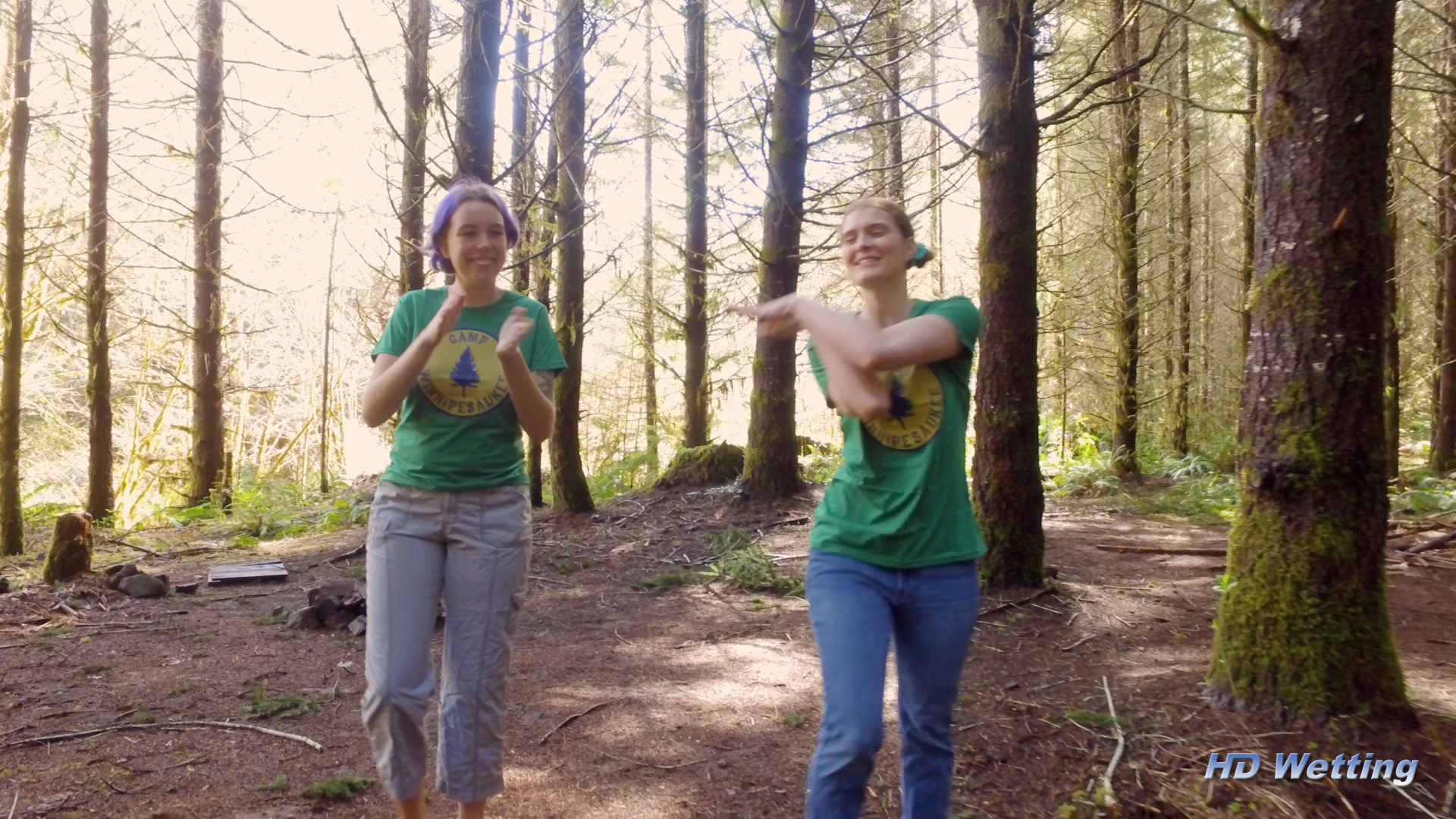 camp-1 Olivia and Sosha on a nature walk singing camp songs.