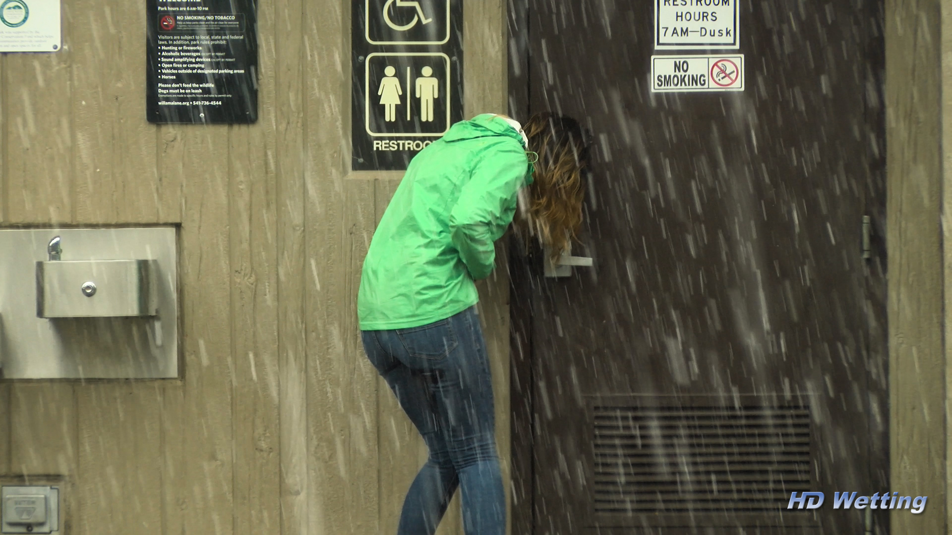 lockout-3 Peeing her pants as she tries to figure out how to work the door.